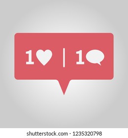 New love and comment, red social media popup notification message window icon