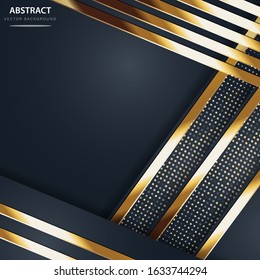 New luxurious dark black abstract background. Modern combination of golden stripes and glitter with gradient. Creative vector geometric shapes design