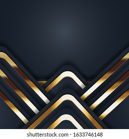New luxurious dark black abstract background. Modern combination of golden stripes with gradient. Creative vector geometric shapes design