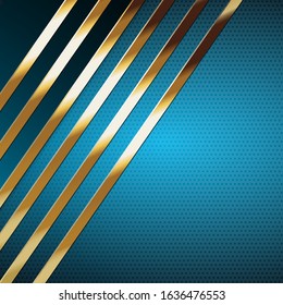 New luxurious deep sky blue abstract background with combination of golden stripes and gradient. Creative vector geometric shapes design