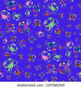 New magical crab multicolor background seamless.