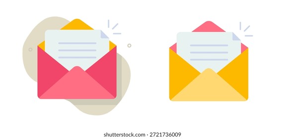 Nueva carta de correo electrónico Vector de icono abierto Conjunto de ilustración de diseño mínimo simple, sobre rojo amarillo con boletín de papel Recibido documento Imagen Clip Arte