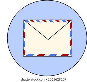 New mail envelope icon with circle isolated on white background. 
Typical letter paper commonly used in Indonesia