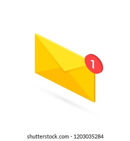 New mail envelope in isometric style. One message. Message icon. Vector illustration