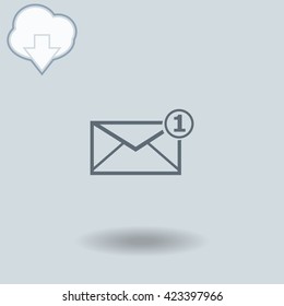 New mail icon with shadow. Cloud of download with arrow.