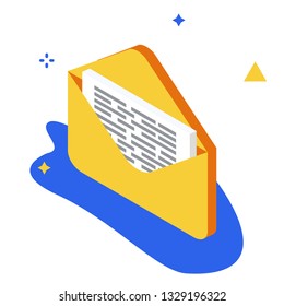 New mail illustration concept. Letter in yellow cover. Email message concept. New, incoming message