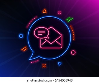 New Mail line icon. Neon laser lights. Message correspondence sign. E-mail symbol. Glow laser speech bubble. Neon lights chat bubble. Banner badge with new Mail icon. Vector