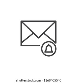 New mail message notification outline icon. linear style sign for mobile concept and web design. Envelope with alarm bell simple line vector icon. Symbol, logo illustration. Pixel perfect vector 