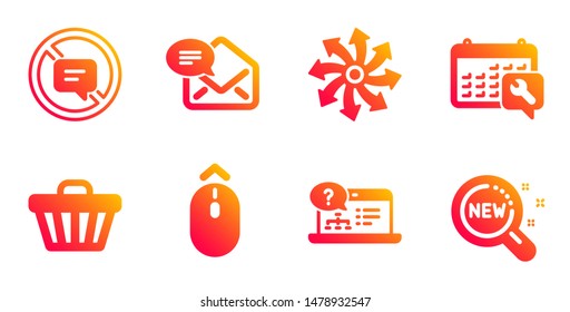 New mail, Spanner and Versatile line icons set. Shop cart, Stop talking and Online help signs. Swipe up, New products symbols. Received e-mail, Repair service. Technology set. Vector