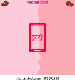 New mail vector  icon. Strawberry Background.