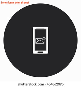 New mail web icon. Gray circle button with white illustration.