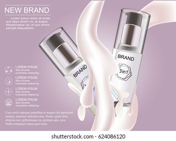 New makeup colorstay lotion for skin care of the face contained in a transparent bottle. Vector illustration.