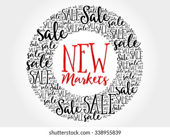 New Markets circle word cloud, business concept background