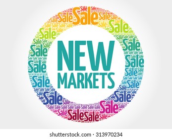 New Markets stamp vector words cloud, business concept background