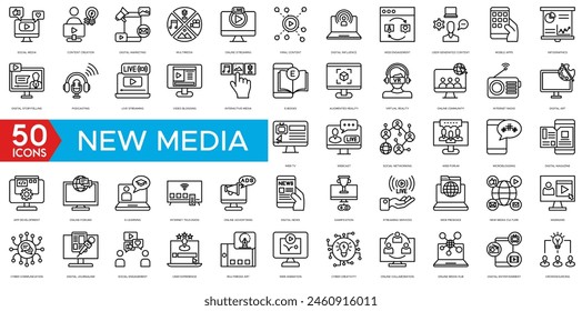 New Media icon. Social Media, Content Creation, Digital Marketing, Multimedia, Online Streaming, Viral Content, Digital Influence, Web Engagement, User Generated, Mobile Apps