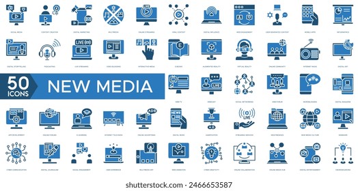 New Media icon. Social Media, Content Creation, Digital Marketing, Multimedia, Online Streaming, Viral Content, Digital Influence, Web Engagement, User Generated, Mobile Apps