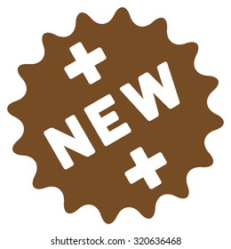 New Medical Sticker vector icon. Style is flat symbol, brown color, rounded angles, white background.