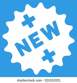 New Medical Sticker vector icon. Style is flat symbol, white color, rounded angles, blue background.
