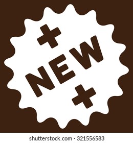 New Medical Sticker vector icon. Style is flat symbol, white color, rounded angles, brown background.