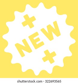 New Medical Sticker vector icon. Style is flat symbol, white color, rounded angles, yellow background.