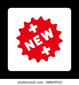 New Medical Sticker vector icon. Style is flat rounded square button, red and white colors, black background.