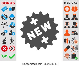 New Medical Sticker vector icon. Style is flat symbol, gray color, rounded angles, white background.