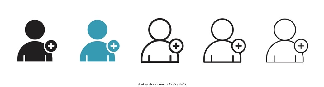 Nuevo conjunto de iconos vectores de miembros. Símbolo vector de adición de usuario para el diseño de la interfaz de usuario.