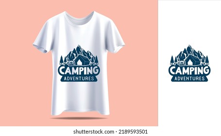 New Men's White T-shirt In Vector Mockup T-shirt Vintage Adventure Camping Typography Print Design