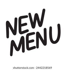 New Menu text isolated on transparent background in black color. Hand drawn vector art