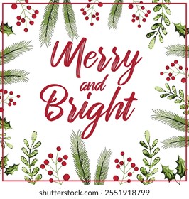 New Merry and bright post card design christmas holiday 2025
