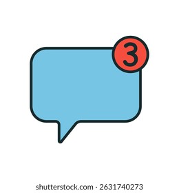 New Message Alert Icon with Blue Speech Bubble and Red Notification Badge Number Three