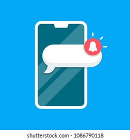 New Message, Dialog, Chat Speech Bubble Notification on Mobile Phone Screen flat icon vector.