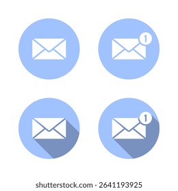 New message, email icon with long shadow. Mail notification sign. Envelope symbol
