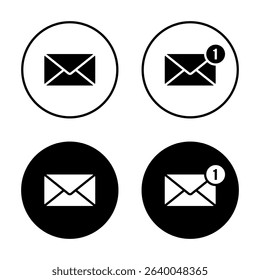 New message, email icon on black circle. Notification mail sign. Envelope symbol