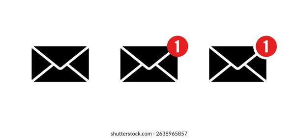 New message, email icon set. Notification mail sign. Envelope symbol
