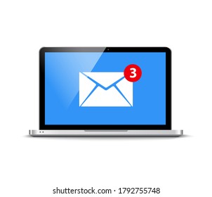 New message email notification computer vector alert reminder. Mail flat new design
