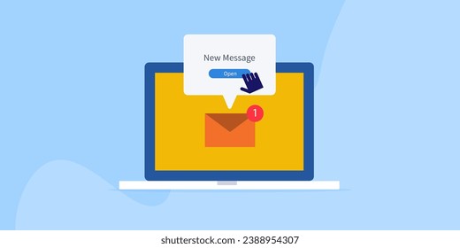 New message, email notification, opening message, email communication - vector illustration with icons