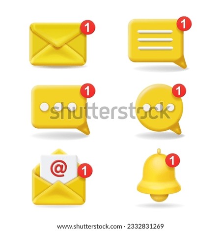New message and e-mail yellow icon. Notification icons set. Chat icoming messages. Envelope and speech bubble for UI