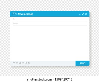 New Message Empty Template Realistic Vector Illustration. Blank Email With Addressee And Subject Lines Isolated On Transparent Background. Electronic Correspondence With Thin Line Text Editing Icons