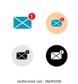 New Message Flat Icon With Envelope And Red Circle Alert