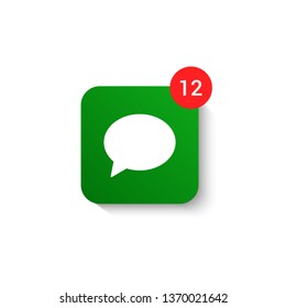 New Message. Green Icon. Notification. Vector Illustration