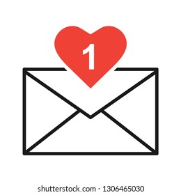 New message with heart alert icon. Stroke outline style. Line vector. Isolate on white background.