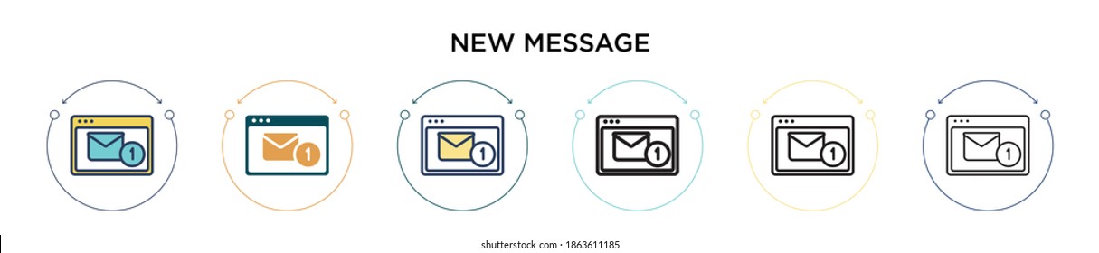 New message icon in filled, thin line, outline and stroke style. Vector illustration of two colored and black new message vector icons designs can be used for mobile, ui, web