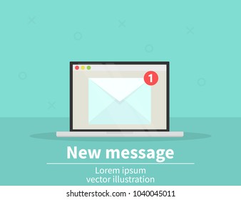 New Message icon on laptop screen. Vector illustration