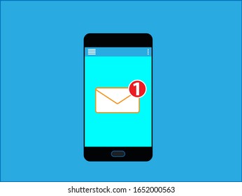 New Message icon on smartphone screen. New incoming message envelope with notification, Business communication or announcement correspondence concept
