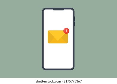 Neues Nachrichtensymbol auf Smartphone. Neue Meldungsbenachrichtigung im flachen Design-Stil des Smartphone-Bildschirms