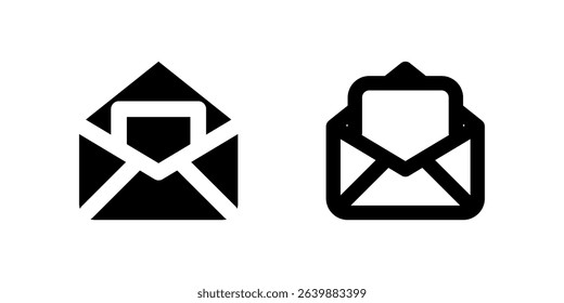New Message Icon Set. A black glyph and outline icon of an opened envelope, indicating new messages.