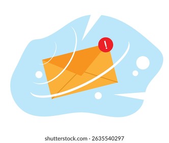 New Message Idea with Envelope and Exclamation Mark. Notifications, email messaging, signs and symbols vector art