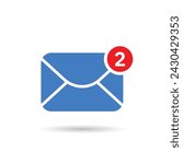 New message or inbox notification vector icon. Two incoming email messages inbox icon. Envelope with incoming message symbol.