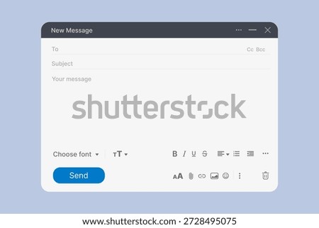 New message for internet marketing, email communication, mailing list. Empty Email Window Mockup vector New Message UI Template for Mail Application and Web Design. Vector interface
